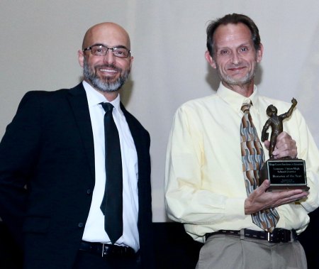 Excellence in Education annual event honors 28 educators and staff from throughout Kings County Lemoore High School Science Teacher Craig Manges with Superintendent Todd Barlow.
